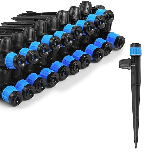Adjustable Drip Irrigation Drippers Vortex: 20PK Fan Shape Water Flow Bubbler Stake Irrigation Emitters with Lock Barbed for 1/4 inch Tubing for Garden Watering