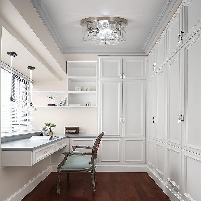 2-Light Flush Mount Ceiling Light Farmhouse Kitchen Island Ceiling Light with Bubble Glass Close to Ceiling Light Fixture for Living Room Bedroom Foyer Hallway