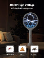 YISSVIC Electric Fly Swatter 4000V Bug Zapper Racket Dual Modes Mosquito Killer with Purple Mosquito Light Rechargeable for Indoor Home Office Backyard Patio Camping