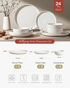 Famiware Milkyway Plates and Bowls Sets, 24 Pieces Dinnerware Sets, Reactive Glaze Dish Set, Stoneware Dishes Set for 8, Matte White