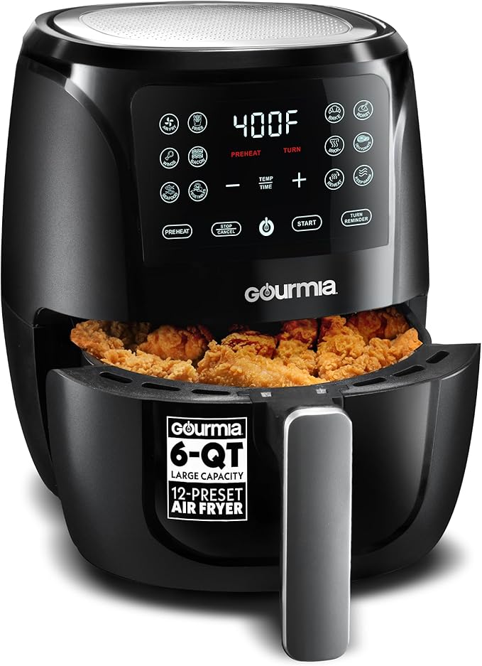 Gourmia Air Fryer 6 QT Digital – Guided Cooking with 12 One‑Touch Presets, FryForce 360 Large XL Basket, Touchscreen, Dishwasher‑Safe Accessories, Healthy No‑Oil Cooking GAF686