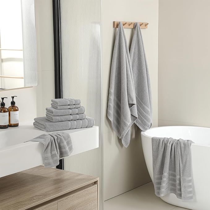 8-Piece Bath Towels Set, 100% Cotton Thick Soft Highly Absorbent Durable, Quick Dry, Bathroom Towels Set (2 Bath Towels, 2 Hand Towels, 4 Washcloths) - Perfect for Daily Use