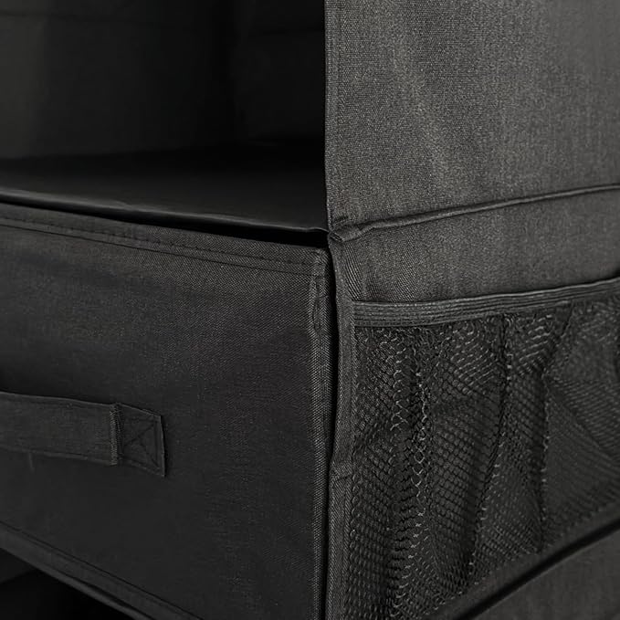 6-Shelf Hanging Closet Organizer with Drawers, Wardrobe Clothes Storage Foldable Portable Hanging Closet Shelves for Clothes Shoes, 47"x13.75"x12.25", Black