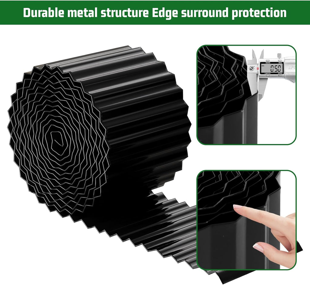 SnugNiture Corrugated Metal Garden Edging,4" x 10' Sturdy Lawn Edging Border,Landscape Edging Border for Lawn, Flower Bed,Garden and Yard(Black)