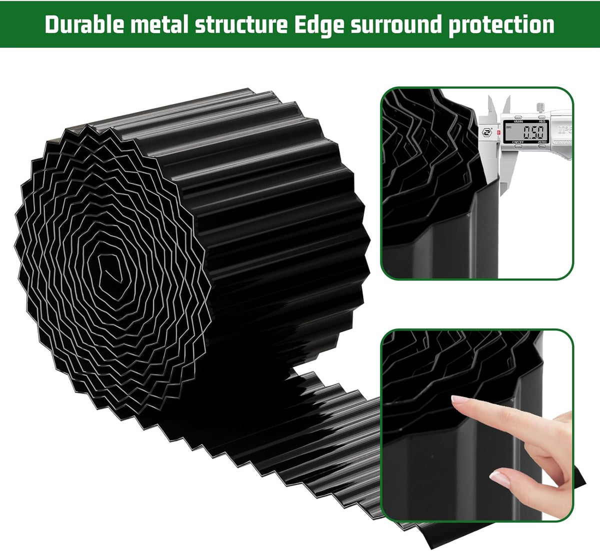 SnugNiture Corrugated Metal Garden Edging,4" x 10' Sturdy Lawn Edging Border,Landscape Edging Border for Lawn, Flower Bed,Garden and Yard(Black)
