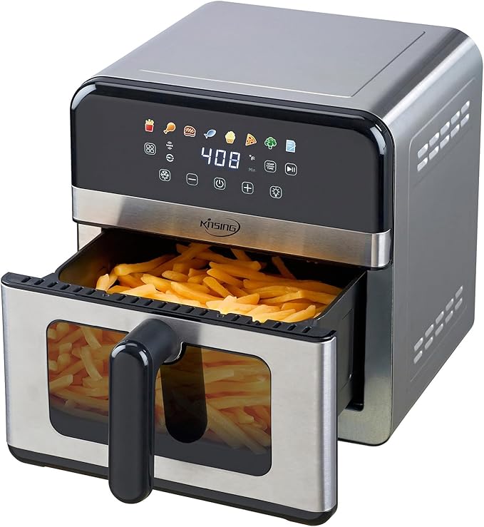 Air Fryer with Window Visible 8-in-1,Compact & Large 7.5-Qt,Up to 85% Less Oil,Roast, Bake, Dry, Reheat, Frozen, Broil,160-400℉ Even Results With Precise Temperature Control,Whole Metal Cover
