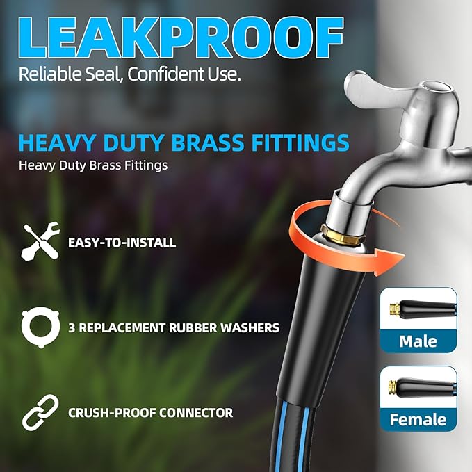 Short Garden Hose 3FT: Water Hose Lightweight with Double Copper Fittings - Flexible Swivel Leak-Free Quick Connections 5/8" - Hybrid Rubber Portable Hose for Garden Watering Car Pet Cleaning