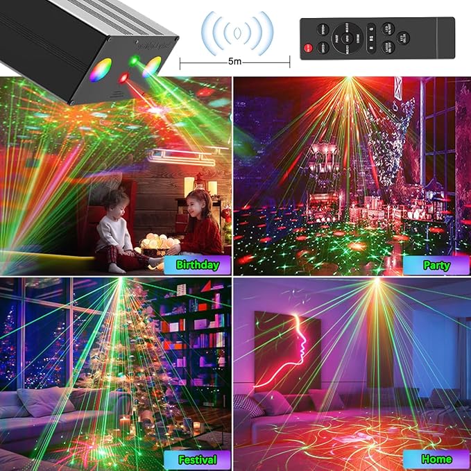 Party Lights,Disco DJ Strobe Light Rave Stage Projector Effect Dance Club Light Sound Activated with Remote Control for Parties Home Show KTV Pub Dance Christmas