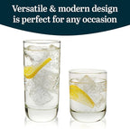 Libbey Polaris Tumbler and Rocks Glass Set, Elegant Drinkware Glasses Set,, Tall Drinking Glasses with Modern Clean Lines, Dishwasher Safe Drinking Glasses Set of 16