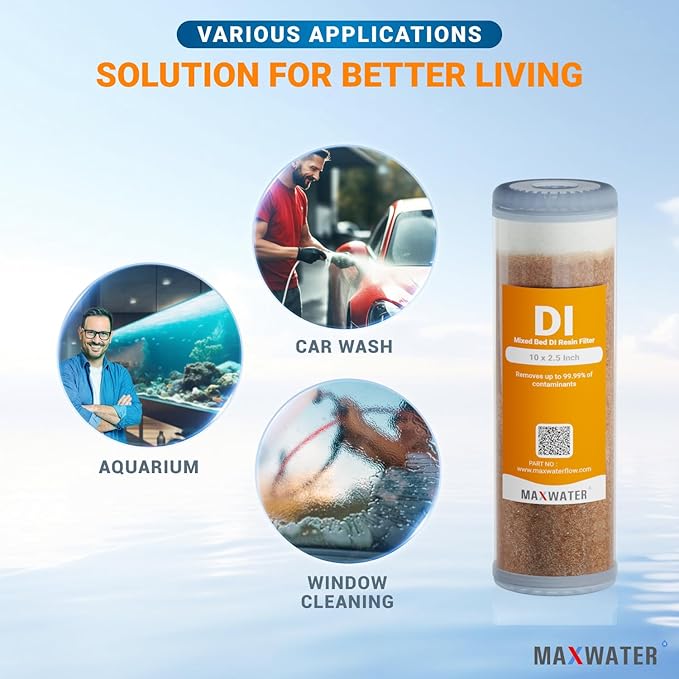 2-Pack Refillable Mixed Bed DI Resin Filter Cartridge Fits wide style 3.15" openings standard 10" size WH Filter Housings and Systems, Car Wash, Window Cleaning, Aquarium