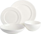 Gibson Elite Embossed Bone China Double Bowl Dinnerware Set, Service for 4 (16pcs), White
