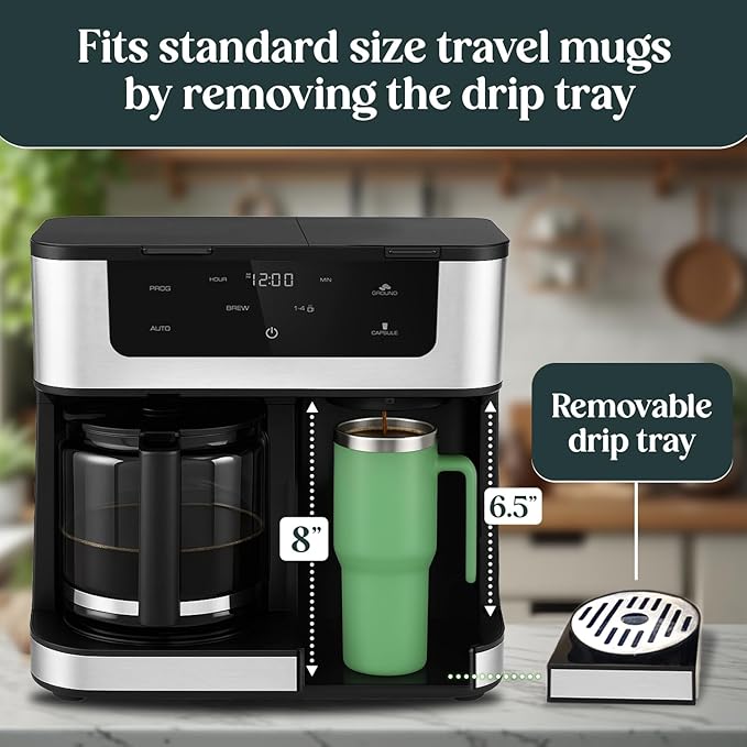 Deluxe 12-Cup Coffee Maker & Single Serve Brewer – Programmable, K-Cup Compatible, Adjustable Brew Size, Glass Carafe, Auto Shut-Off - Ideal for Home or Office