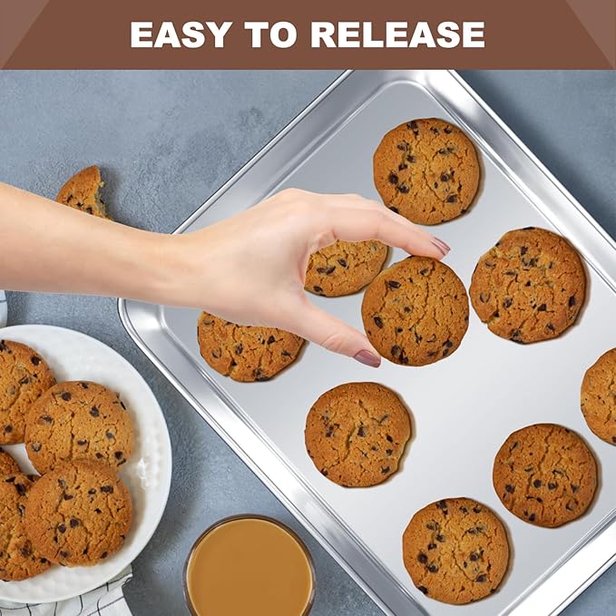 EWFEN 12 Inch Rectangular Cake Pan Set of 2, Stainless Steel Deep Baking Pan for Lasagna Brownies Casseroles, Metal Cookie Tray Fits in Toaster Oven, Rust-resistant, Dishwasher Safe