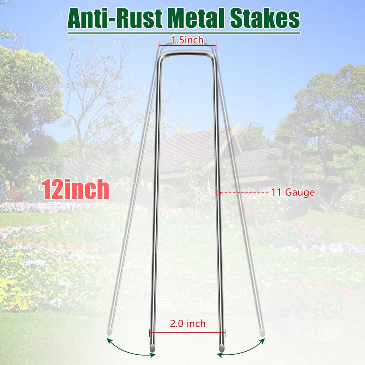12 Inch 11 Gauge Galvanized Landscape Staples Stakes for Decoration, 12/25/100pcs Garden Metal Stakes for Weed Barrier Fabric, Fence Stakes, Tent Stakes (12in,12pcs)