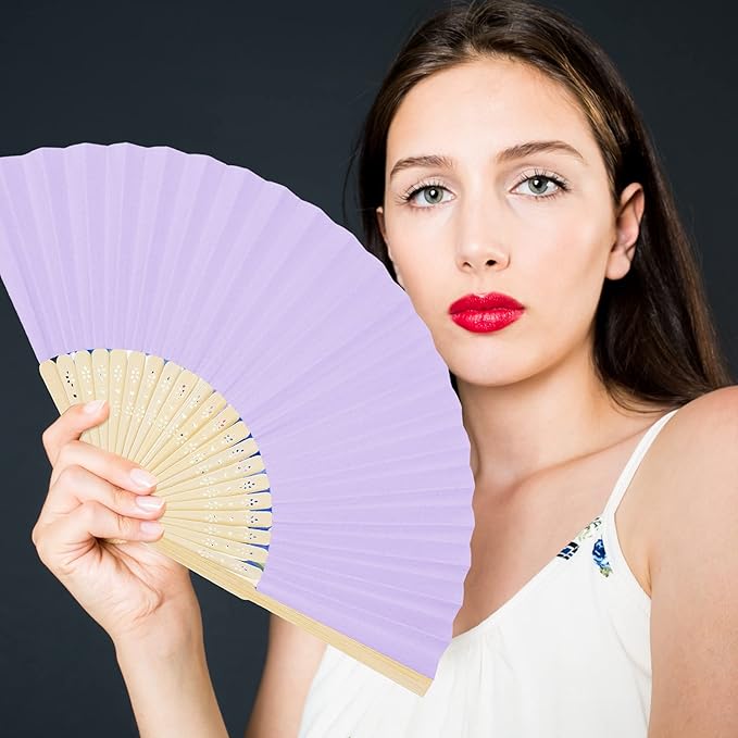 Aneco 36 Pieces Handheld Paper Fans Paper Folding Fans with Bamboos for Wedding Gift, Party, Home, DIY, Multicolor