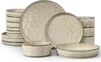 LIANYU Dinnerware with Pasta Bowls Set for 4, 16 Piece Stoneware Dish Ding Ware, Dinner Tableware Sets Includes Dinner Salad Plates, Cereal Salad Bowls, Chip & Scratch Resistant, Sandy Beige