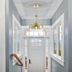 WUZUPS Gold Chandelier Rustic Farmhouse Industrial Round Ceiling Pendant LED Light Fixture with Gradient Glass Shade for Dining Room Kitchen Island Foyer Entryway, H 17" W 13.4", E26 Base