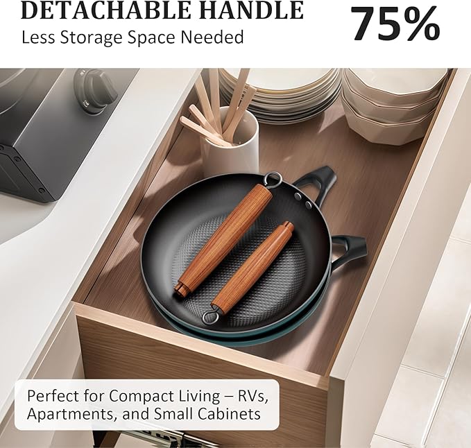 YUTANN Nonstick Frying Pan Set, 8" 10" 12" Ceramic Frying Pans, Pre-seasoned Cast Iron Pan Cookware Set with Removable Handle, Dishwasher Safe, Free of PFAS & PFOA, Compatible with All Stovetops