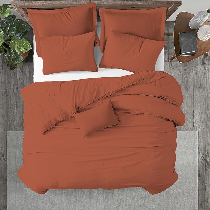 Kotton Culture 3 Pc King Size Duvet Cover Set- 100% Egyptian Cotton Sateen 600 Thread Count Ultra Soft Premium Durable Comforter Cover Zipper Closure & Corner Ties (Burnt Orange, King 102"x94")