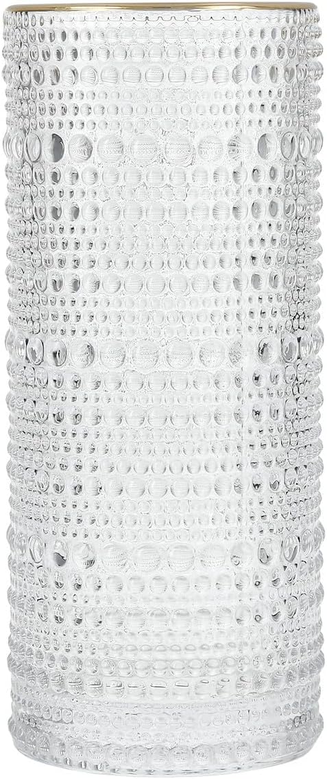 Fortessa Jupiter Beaded Hobnail Glass, 11 Ounce Collins/High Ball (Set of 6), Gold Rim Clear