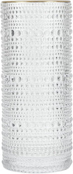 Fortessa Jupiter Beaded Hobnail Glass, 11 Ounce Collins/High Ball (Set of 6), Gold Rim Clear