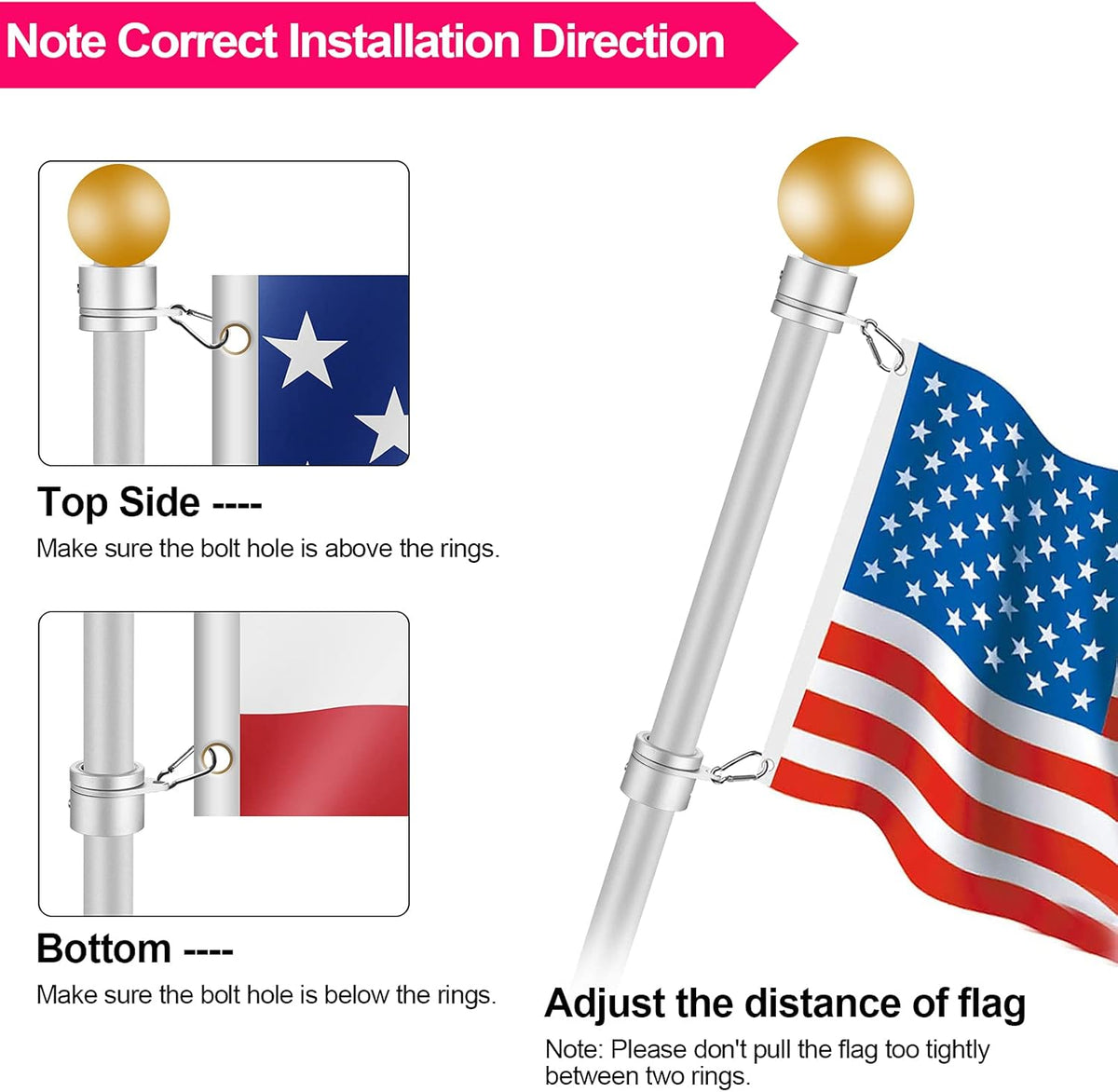 1.25" Flag Pole Rings, 2 Pcs Anti Wrap Flag Pole Clips Swivels, 360° Rotating Flagpole Mounting Rings, Aluminum Alloy Spinning Flag Pole Kit Parts for 1.02-1.25" Diameter (1.25 Inch, Silver)