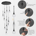 118 inches Modern Glam Crystal Chandelier for High Ceiling LED Dimmable Ceiling Pendant Light Staircase Foyer Enterway Living Room Chandelier Lighting Black 12 Lights