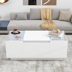 Modern High Gloss Coffee Table with Storage, 41.3-Inch Glass Top Center Cocktail Table with Drawers for Living Room, White