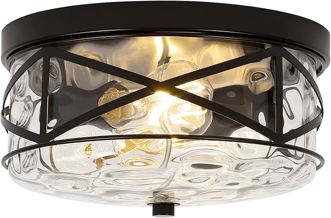 2-Light Flush Mount Ceiling Light Farmhouse Kitchen Island Ceiling Light with Bubble Glass Close to Ceiling Light Fixture for Living Room Bedroom Foyer Hallway