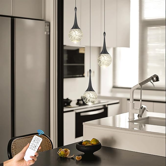 Pendant Light Fixtures 3-Light Kitchen Island Pendant Lights Modern Black Chandelier Dimmable LED Pendant Lighting for Kitchen Island Dining Room