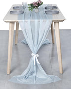 MDS 25 Pack 10ft Chiffon Table Runner 29 x 120 Inches Sheer Wedding Runner Romantic Rustic Table Runner for Wedding Decorations, Birthday Parties, Bridal Shower Party Arch Decor - Baby Blue