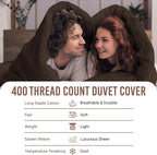 Pizuna Pure 100% Cotton Full Duvet Cover Set, Luxurious 400 Thread Count Long Staple Cotton Sateen Weave with Button Closure (Combed Dark Brown Cotton Duvet Cover Full)