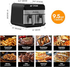 Panana XL 9.5 Quart 8 Preset Cooking Functions 2-Basket Air Fryer with 2 Frying Baskets, Match Cook & Smart Finish to Bake, Roast, Reheat, Broil, Dehydrate & More for Quick, Easy Meals