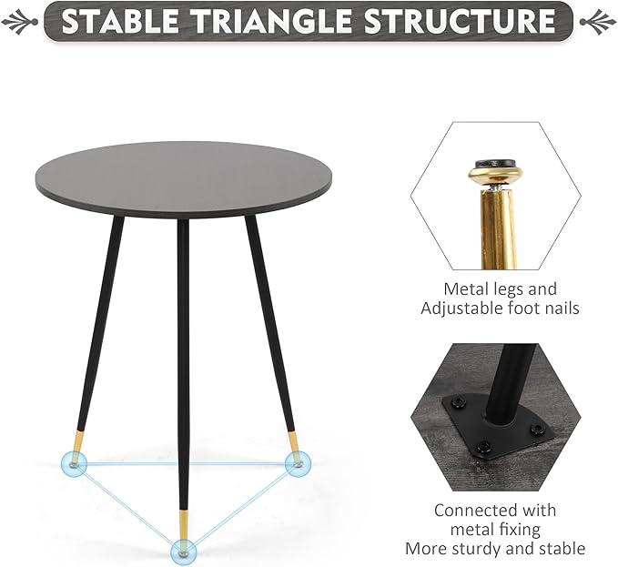 NOBPEINT Round Modern Wooden Side Table, 28 Inches End Table with 3 Metal Legs (Grey)