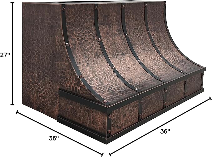CT Copper Tailor Sloped Copper Vent Hood Island Mount,36'' W,36''H, 610 CFM Exhaust Fan,Stainless Steel Vent,LED Light,Dishwasher-Safe Baffle Filters,VH8TR1