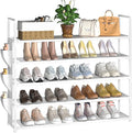 5 Tier Shoe Organizer, 33.3in Wide x 11.2in Deep x 35.6in Tall, Black Metal and Plastic Shoe Rack with Side Bag, Holds 20-25 Pairs of Shoes