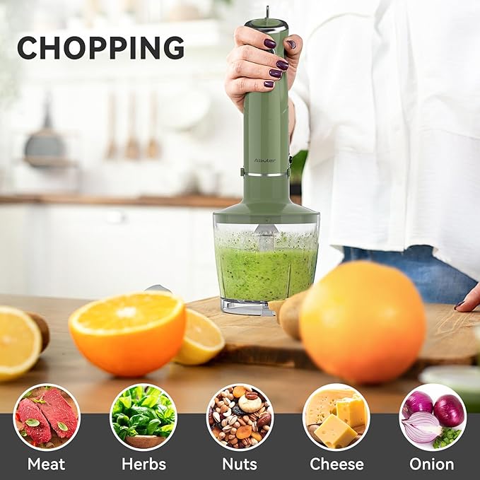 Immersion Blender Handheld 5 in 1 Hand Blender, 1000W Hand Mixer Stick, BPA-Free 12 Speed Handheld Blender with Mixing Beaker, Chopper, Whisk and Milk Frother for Soup, Smoothies, Sauce, Baby Food