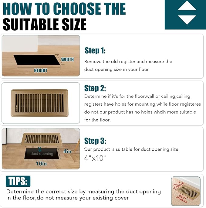VOISEN Floor Register 4x10, 2 Pack Brown Floor Vent Covers,Heavy Duty Steel Walkable Floor Vents,Vent Covers for Home Floor