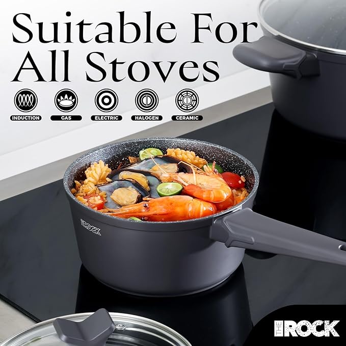 THE ROCK SOHO Nonstick Saucepan with Lid, 2 Quarts Small Pot with PPG Quantum2 Coating – Durable for Urban Kitchens, Nothing Sticks, Never Warps, Lasts Longer, Induction Compatible, PFOA-Free, Black