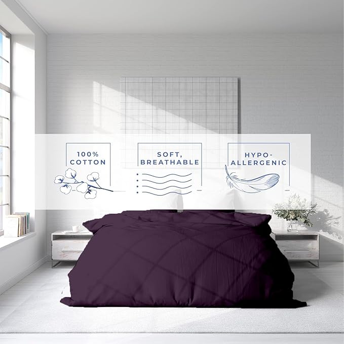 Kotton Culture 120"x120" 3 Pc Super King Plus/Super Oversize King Duvet Cover Set 100% Egyptian Cotton - 600 TC Comforter Cover, Zipper Closure & Corner Ties - Fits Only Extra Large Inserts - Plum