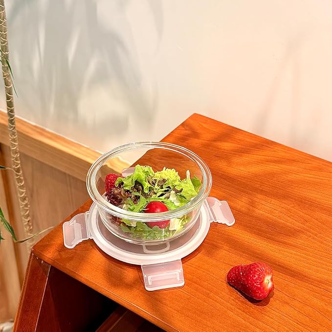 4Pack Round Glass Food Storage Containers With Lids, 1.5 Cup Round Meal Prep Bowls With Lids BPA-Free, Small Glass Food Containers for Soup Leftover, Microwave, Dishwasher, Freezer Safe
