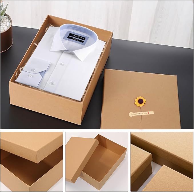 Giftilious Gift Boxes with Lids for Presents, Set of 6 Empty Gift Boxes, Natural and Rustic Kraft Gift Wrap Boxes, Versatile Gift Box for Christmas,Birthday, Anniversaries, Weddings and Any Occasion