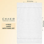 Chakir Turkish Linens 100% Cotton Premium Turkish Towels for Bathroom | 30'' x 60'' Large Bath Towels (4 Piece, White)