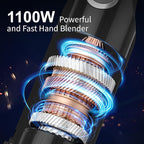 Immersion Blender Handheld 5 in 1-1100W Scratch Resistant Blender Stick, 12 Speed and Turbo Boost Hand Blender with Chopper Beaker Whisk and Milk Frother for Milkshake Puree Smoothie Food