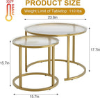 aboxoo Nesting Coffee Table Set of 2, Small Round Glass Nesting Tables for Living Room Bedroom, Accent Tea Table with Gold Metal Frame Modern Industrial Simple
