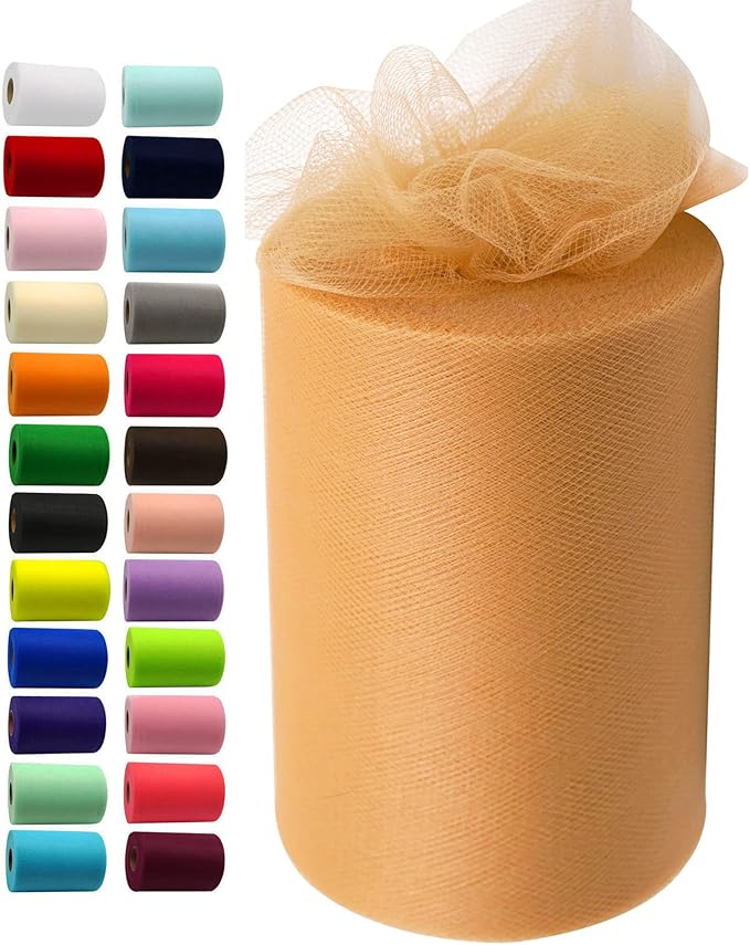 Gold Tulle Fabric Rolls 6 Inch by 100 Yards (300 feet) Fabric Spool Tulle Ribbon for DIY Gold Tutu Bow Baby Shower Birthday Party Wedding Decorations Christmas Craft Supplies