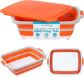 BIRDROCK HOME Collapsible XL BBQ Prep Tub w/Cutting Board, Multi-Function Grill Caddy w/Colander & Lid, Portable Silicone Dish Bowl for Picnic, Tailgate, Camping - Orange