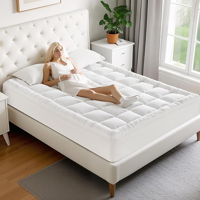 MATBEBY Full Size Mattress Pad - Cooling Breathable Mattress Topper, Quilted Fitted Mattress Protector, Pillow Top Mattress Cover with 8-21" Deep Pocket, Soft, Machine Washable, White, 54x75 Inches