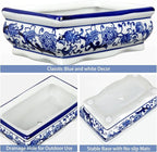Set of 2 Blue & White Ceramic Bonsai Pots, 7.4" & 4.9" Rectangular Bonsai Planters Pots with Drainage for Outdoor Decor, Small Shallow Bonzie Tree Pot for Succulents, Cacti, Orchids, Herbs Plant Pot