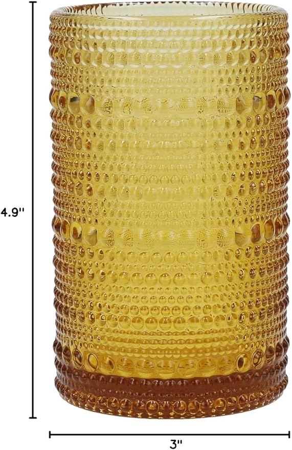 Fortessa Jupiter Beaded Hobnail Glass, 13 Ounce Iced Beverage (Set of 6), Amber
